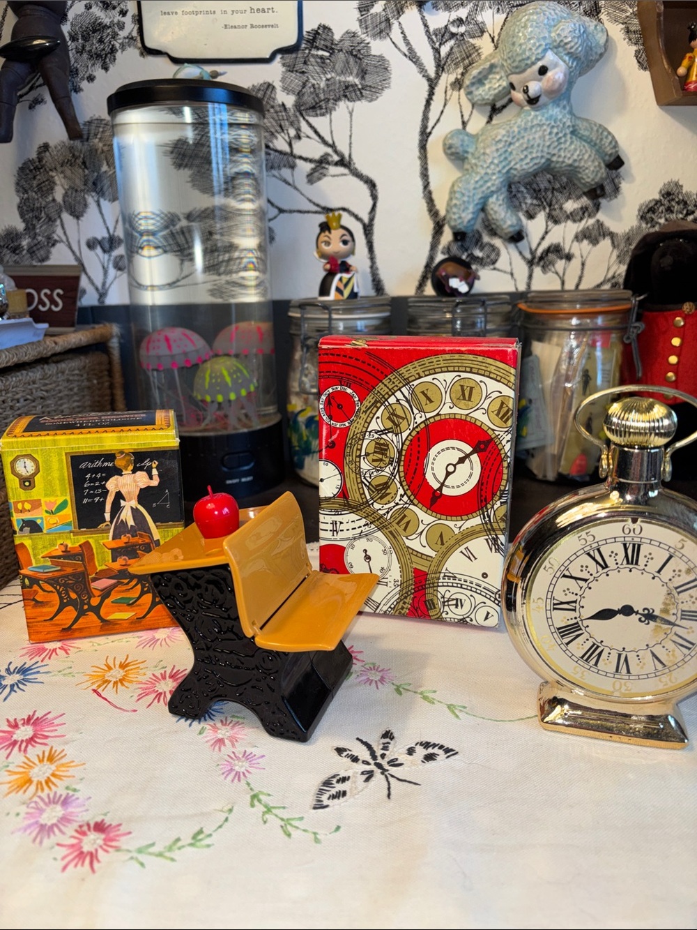 NIB VINTAGE AVON set of two collectible, aftershave lotion, clock, and school de